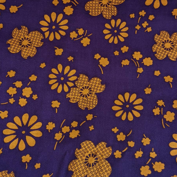 Vintage 60's 70s FLOWER POWER Fabric, Funky Orange & Purple Floral Print 44" BTY - Picture 4 of 8